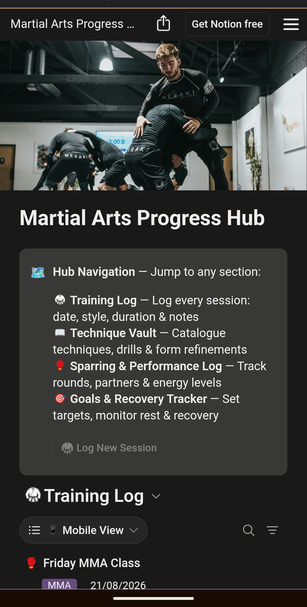 Notion Template Martial Arts Progress Hub