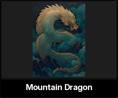 Mountain Dragon poster from the Wing Chun Halesowen Etsy shop: teal and gold dragon coiled around a misty mountain