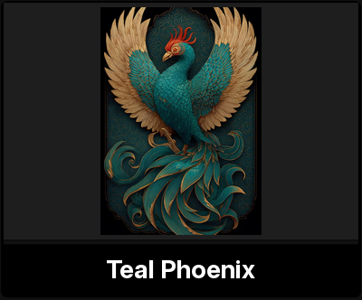 Teal Phoenix poster from the Wing Chun Halesowen Etsy shop: Chinese fenghuang with golden-tipped wings